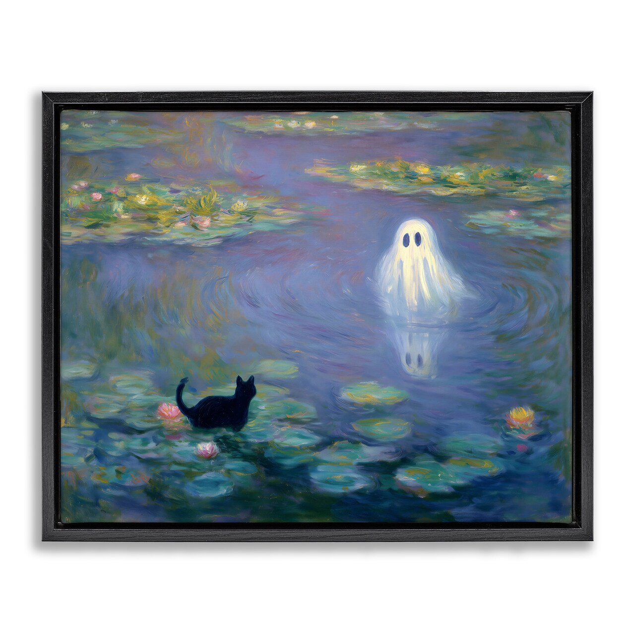 Stupell Industries Water Lilies with Ghost & Kitty Floating Frame, design by Arlington Prints